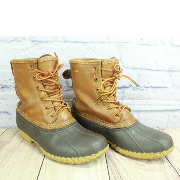 L.L. Bean Olive and Brown Waterproof Lace-Up Duck Shoes L.L. Bean Waterproof Brown Leather Rubber Lace Up Mens  main image 4